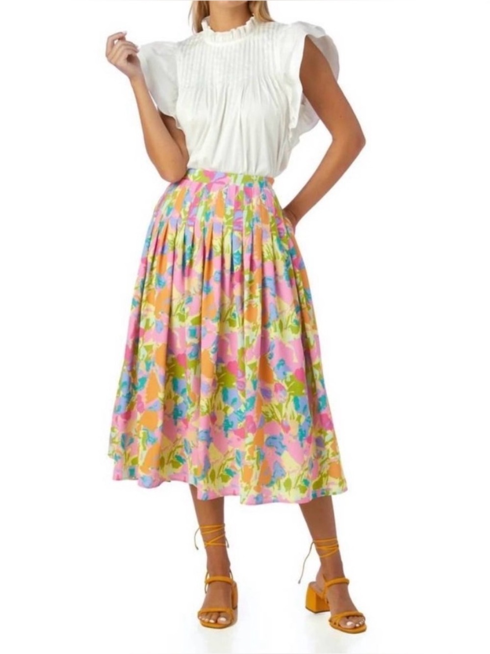 CROSBY by Mollie Burch Pastel Floral Midi Skirt - Pink, Yellow, Blue, Green